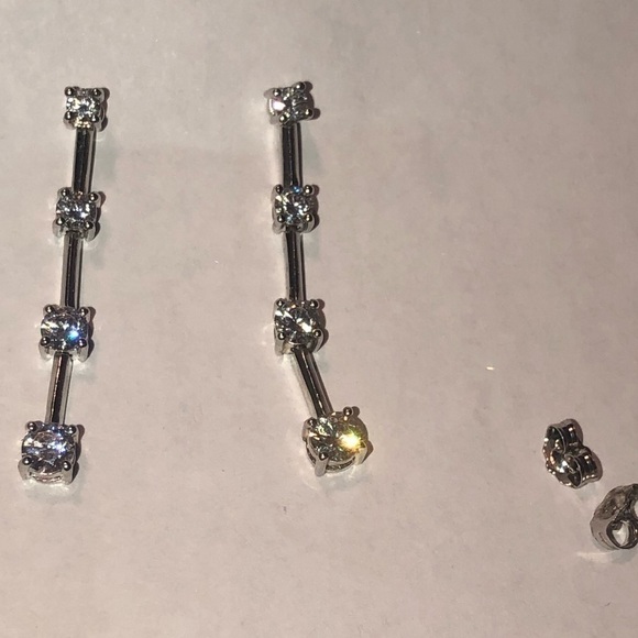 STERLING Silver Diamonique CZ Stone Convertible Stud / Drop Earrings gold 1.4” - Picture 3 of 6